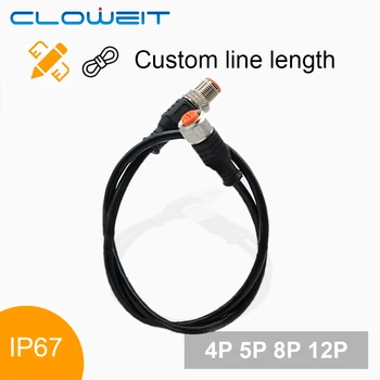 Cloweit M12 4/5/8/12P Sensor Connector Male-Female Twee Hoofd 1 Meter verlengkabel IP65 PVC-Pins plug-in Pas Kabels