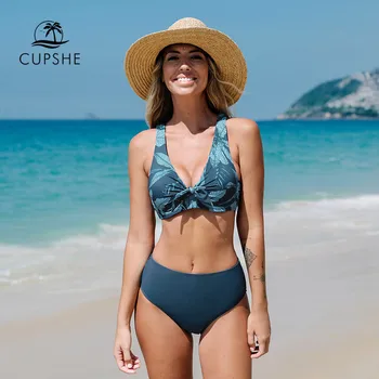 CUPSHE Beugel Push Up een Hoge Taille Bikini Sets Zwempak Voor Vrouwen Sexy Tie Weer Twee Stukken Beachwear 2023 badpak, Zwemkleding