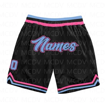 Custom-Zwart-Licht Blauw-Roze Authentieke Throwback Basketbal Shorts 3D-Over Bedrukt heren korte Broek Snel Droogt het Strand Shorts