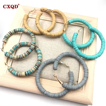 CXQD Originele Vintage Fashion 50mm Grote Ronde Cirkel Polymeer Klei Loop Oorbellen Voor Vrouwen Vrouwelijke Mode-Sieraden Handgemaakt Cadeau