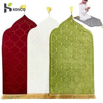 De islamitische Gebed Rug Portable Mat voor Mannen, Vrouwen Flanel Tapijt Aanbidding Knielen Embossing Vloer Tapijt antislip-Zachte gebedskleed Cadeau