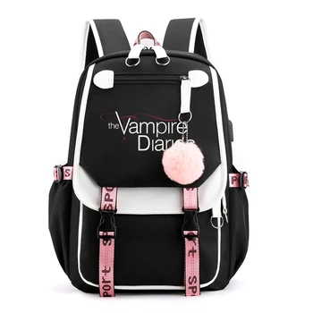 De Vampire Diaries Anime USB-Poort Rugzak Nylon School Boek Student Travel Bags Laptop Casual Grote Messenger Bag