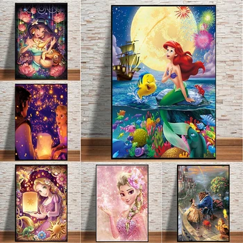 Disney Canvas Schilderij Voor Kinderen, Cartoon Prinses Foto ' s Voor aan de Wand Decor Tangled Rapunzel De Kleine Zeemeermin Posters en Prints