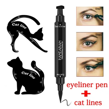 Dubbele Einde Zwarte Vloeibare Eyeliner Potlood Pro Waterproof Long Lasting Make-Up Eye Liner Pen+ Kat Oog Make-Up Lijn Stencils #265322