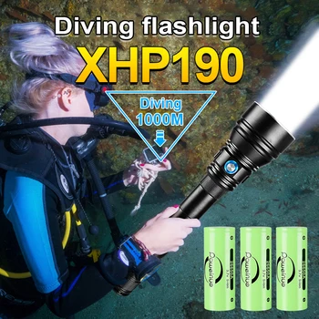 Duik 1000m XHP190 Professioneel Duiken Oplaadbare Zaklamp Duiken Onderwater Zaklamp Lantaarn IPX8 Super Waterdichte Lamp