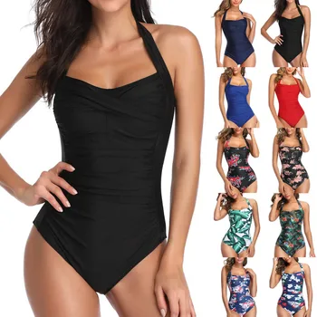 Een Stuk Badpak Vrouwen Print Badpak Halter Body 2023 Push-Up Duik Pak Monokini Beachwear Plus Size Swimwear Vrouw