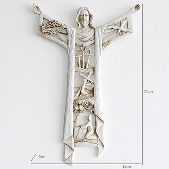 Een Verrezen Christus Muur Kruis Standbeeld Religieuze Hars Jezus Figuur Hangen Wand Ornament Holle Design voor Thuis SP99