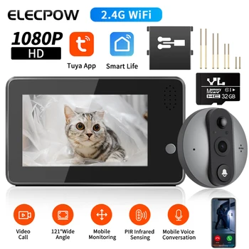 Elecpow 4.3 Inch Smart Home Tuya Kijkgat Deurbel Camera 1080P 200W Pixel Deur Viewer Nacht PIR bewegingsdetectie Video deurbel