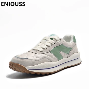 ENIOUSS Plus Size 35-43 Hoge Kwaliteit Vrouwen Echt Leer Flatscreen Casual Schoenen Fashion Rubberen Onderkant Dames Outdoor Sneakers