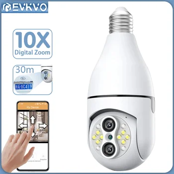 EVKVO 4MP Dual Lens E27 Lamp Surveillance Camera WIFI 360 Auto Tracking 360 PTZ IP-Camera Kleur Night Vision IP-CCTV Beveiliging