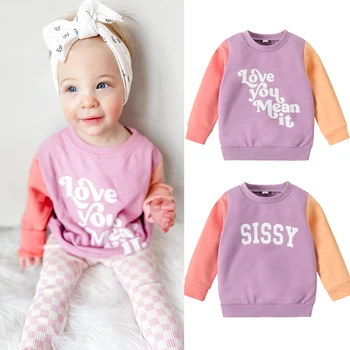 FOCUSNORM 0-4Y Mooie Baby Meisjes Sweatshirt Tops Kleur Patchwork met Lange Mouwen Trui Brief Afgedrukt Uitloper