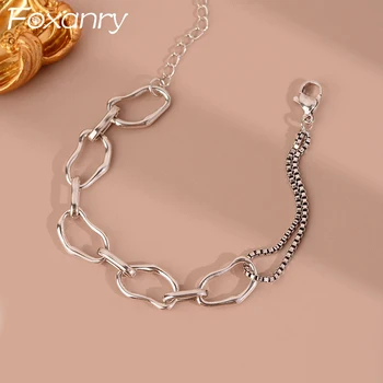 FOXANRY Minimalistische Zilveren Kleur Brcacelet voor Vrouwen Koppels Nieuwe Mode Creatieve Onregelmatige Geometrische Partij Sieraden Geschenken