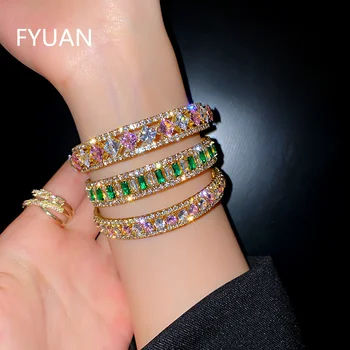 FYUAN Geometrische Zirkoon Armband & Armbanden Voor Vrouwen Roze Groen Manchet Armbanden Bruiloften Partij Sieraden