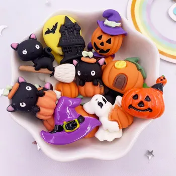 Hars Kawaii Kleurrijke Bat House Sweeper Kat Pompoen Huis Ghost Plaksteen Cartoon Figuur 10PCS Scrapbook DIY Halloween Decor