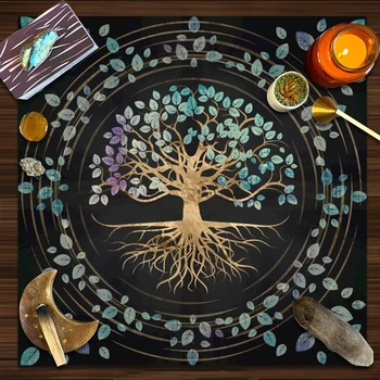 Heidense Slinger Hekserij Astrologie Oracle Kaart Mat Home Decor Tree of Life Tarot Tafelkleed Boom van het Leven Altaar Doek