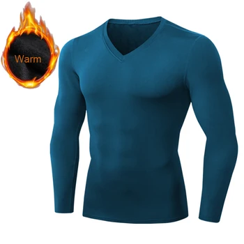 Heren Sport T-Shirt Compressie Thermisch Ondergoed met Lange Mouw Effen T-Shirts Houden Warme BaseLayer Winter Fleece, T-shirt Man Tee