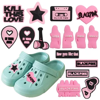 Hete Verkoop 1-16pcs PVC Shoe Charms Roze Meisje Hart Black Star Tape Accessoires Schoen Decoraties Voor Croc Jibz Kids X-mas Gift
