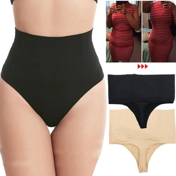 Hoge Taille van Body Shaper Slipper Shapewear voor dames Slipje Tummy Control Afslanken Naadloos Ondergoed Naakt Zwarte T-Back Kort