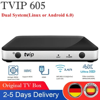 Hot nieuwe Set-top Box TVIP 605 Android en Linux dual OS Android TV Box Amlogic S905X Quad-core ondersteuning H. 265 1920x1080 Smart TV Box