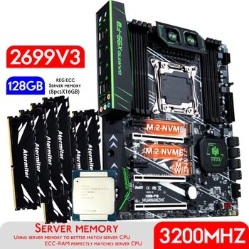 HUANANZHI X99 F8 Moederbord Set Met E5 2699 V3 CPU Processor 128 GB ( 8 X 16G ) DDR4 ECC RAM-Geheugen LGA 2011-3 Kit M. 2 NVME ATX