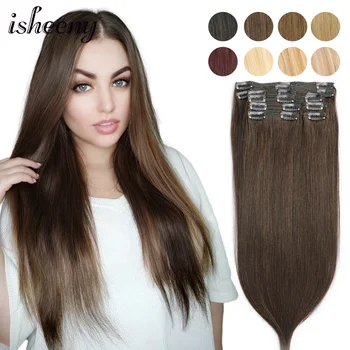 Isheeny Clip in Human Hair Extensions Straight 14