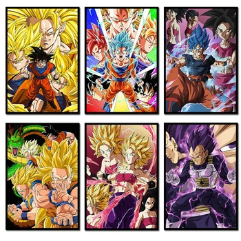 Japanse Anime Omliggende Dragon Ball Poster Super Saiyan Goku Vegeta Gohan En Trunks Canvas Schilderij Afbeelding Wordt Afgedrukt Verjaardagscadeau
