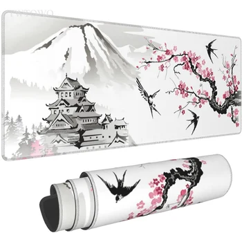 Japanse Mount Fuji Cherry Blossom Vogel Sakura Gaming XL XXL Muismat toetsenbord pad Tapijt Zacht Natuurlijk Rubber muismat