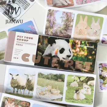 JIANWU 30 Vellen Huisdier Tour Groep Reeks Eenvoudige Kawaii Dier Washi-stickerboek Creatieve DIY-Tijdschrift Collage Decor Briefpapier