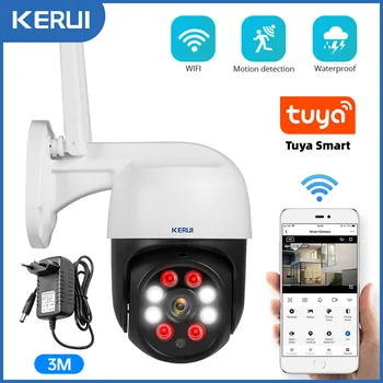 KERUI Openlucht Waterdichte Draadloze 1080P, 2MP 3MP WiFi PTZ IP-Camera Tuya Smart Camera Beveiliging CCTV Surveillance 3 meter Kabel