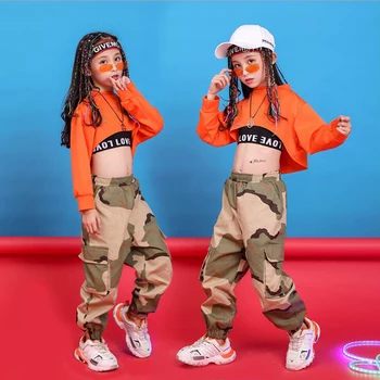 Kinderen Hip Hop Kleding Sweatshirt Top van het Gewas Uitgevoerd Casual Broek voor Meisje Jongen Jazz Dans Kostuum Dragen stijldansen Kleding