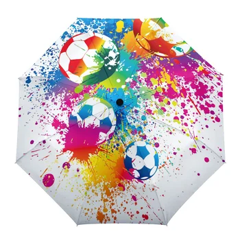 Kleurrijke Voetbal Verf Kunst Voetbal Creatieve Paraplu Regen Vrouwen Handmatige Drie Opvouwbare Paraplu ' S Winddicht Parasol Parapluie