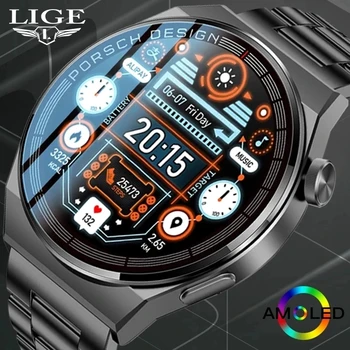 LIGE Nieuwe Smart Watch Mannen AMOLED 390*390 HD-Scherm Altijd weer Tijd Fitness Armband Waterdicht Roestvrij Staal Smartwatch Mannen