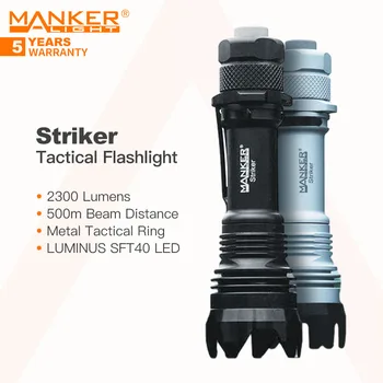 Manker Spits Tactische LED-Zaklamp met Metalen Tactische-Ring & Oplaadbare 18650 Batterij, 2300 Lumen, voor zelfverdediging, EDC