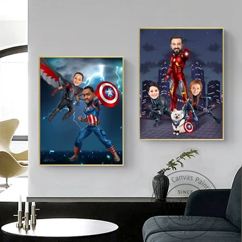 Marvel Aangepaste Vader Kids Portret Familie 2-4 Tekens Gepersonaliseerde Superheld Vader en Dochter Cartoon The Avengers Beste Cadeau