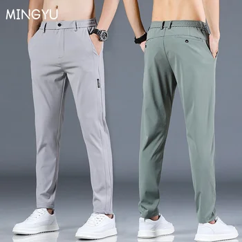 Mingyu Merk Zomer Casual Broek Mannen Broeken Mannelijke Broek Slim Fit Werken Elastische Taille Zwart Groen Grijs Licht Broeken 28-38