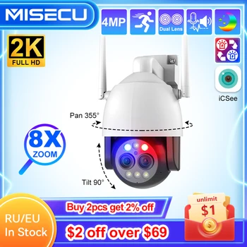 MISECU 2K 4MP 8X Hybride Zoom van 2.8 mm-12 mm Dubbele Lens PTZ IP-Camera WiFi Buiten de Menselijke Sporen Full Color Nacht bewakingscamera