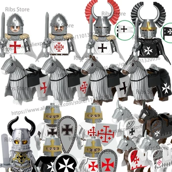 MOC Militaire Spel Cijfers bouwstenen Temple knights Hospitaller Soldaten Wapens Accessoires Middeleeuwse War Horse Speelgoed Bakstenen