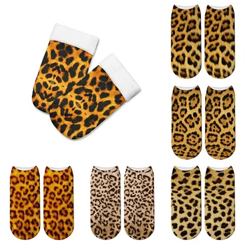 Mode Leopard Casual Sokken Unisex Dier 3D Print Zachte Comfortabele Korte Sokken Enkel Katoen calcetines mujer Calcetines