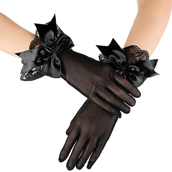 Mode-Vrouwen Lace Korte Handschoenen Elegante Stretch Mesh Volledige Vinger Handschoenen Gothic Punk Bruid Bruiloft Cosplay Kostuum Zwarte Handschoenen