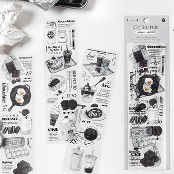 MOHAMM 6 Vellen PET Zwart-Witte Stickers voor Creatieve Collage Decoratie Dagboek Dagboek Planners DIY Scrapbook Materiaal