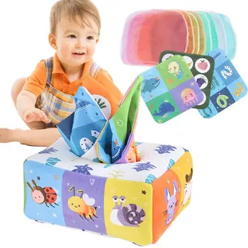 Montessori Baby Weefsel Speelgoed Zachte Zintuiglijke Kind Trek Tissue Box voor de Voorschoolse Leren van Oefening Vinger Spel Speelgoed voor Baby ' s