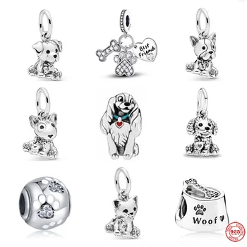 Nieuwe 925 Zilveren Bedel Hond aw print Parel Hanger Passen Originele Armband Vrouwen Sieraden Voor Leuke Hond Bot Bengelen Amulet Cadeau