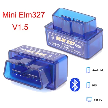 Nieuwste ELM327 V1.5 OBD2 Scanner Bluetooth Mini ELM 327 Auto OBDII Auto Diagnose Tool Voor Android, IOS, PC EOBD Code Reader
