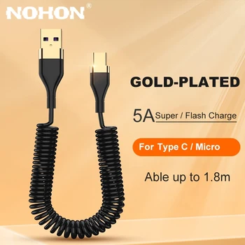 NOHON 5A Voorjaar Snel op te Laden, Type C-Kabel Micro-USB-C Draad voor Xiaomi Huawei Realme Poco Snel Opladen Tipo C-Oplader Snoer