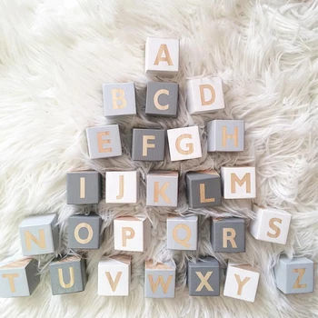 Nordic Houten Alfabet Letters Decoratie Hout ABC Blokjes Kinderen Leren Speelgoed DIY Baby Naam Blokken newbornfotografie Rekwisieten