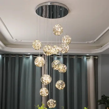 Nordic Led Plafond Kroonluchter Dimbare Roet Duidelijk Amber Glas voor Trappenhuis-Living Hanglamp Home Decor Verlichting Armatuur