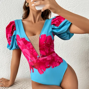 One Piece Swimsuit In 2023 Nieuwe Sexy Print Mouw Zwemkleding Vrouwen Badpak Beach Dragen Backless Monokini