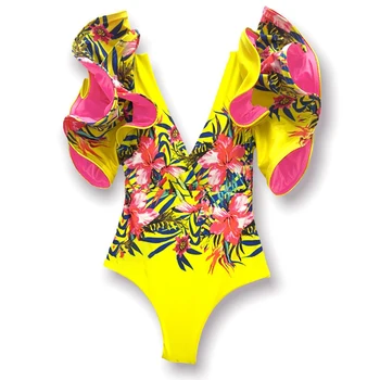One Piece Swimsuit In 2023 Sexy Schouder Roes Badmode Badpak Vrouwen Gele tye badpak Beachwear Monokini Zwemmen