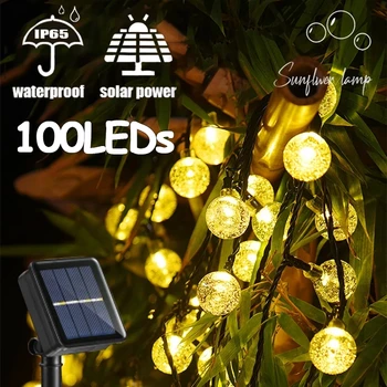 Openlucht Zonne-String Verlichting 100 LED Crystal Globe Verlichting Waterdichte Zonne Festoen Fee Licht voor de Tuin Christmas Party Decor.