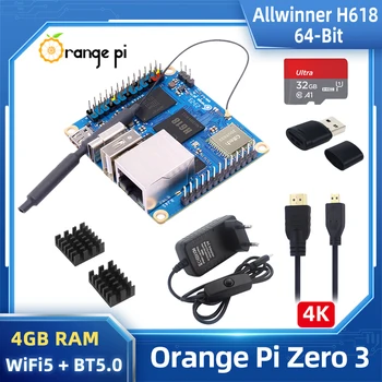 Oranje Pi Nul 3 4G RAM Allwinner H618 Quad-Core Cortex-A53 64-bit Dual-Band WiFi5+BT 5.0 Gigabit LAN Android Debian, Ubuntu OS